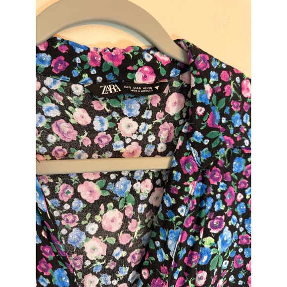 Zara floral print v-neck wrap effect mini dress in blue, pink,purple size S - Picture 4 of 9